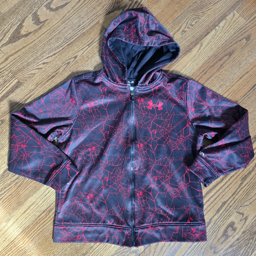 Under Armour Kids Spider Web Hoodie - Gray and Red-Medium